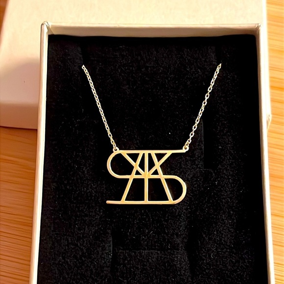 Brand New 14K Gold Plated Sterling Silver Geometric Unique “S” Monogram Necklace - Picture 1 of 15